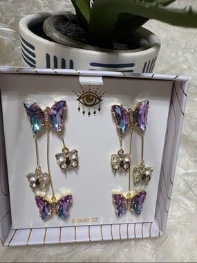 EyeCandy Purple Crystal and CZ Butterfly Drop Earrings